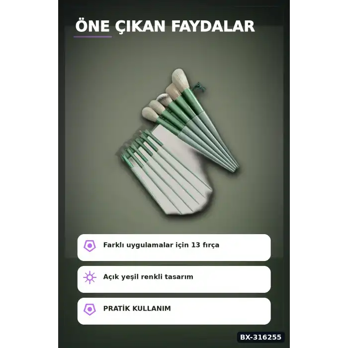 Makyaj Fırça Seti Çantalı Yumuşak Kıllı Yüz Göz ve Dudak Uygulama Fırçaları BX-316255