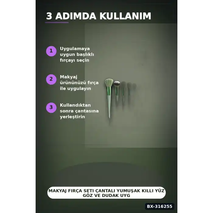 Makyaj Fırça Seti Çantalı Yumuşak Kıllı Yüz Göz ve Dudak Uygulama Fırçaları BX-316255