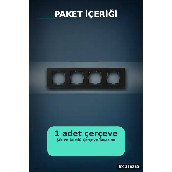 Dörtlü Çerçeve Metalik Siyah Grano Serisi Duvara Gömme Anahtar Priz 1 Adet BX-316263