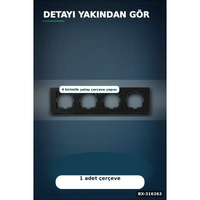 Dörtlü Çerçeve Metalik Siyah Grano Serisi Duvara Gömme Anahtar Priz 1 Adet BX-316263