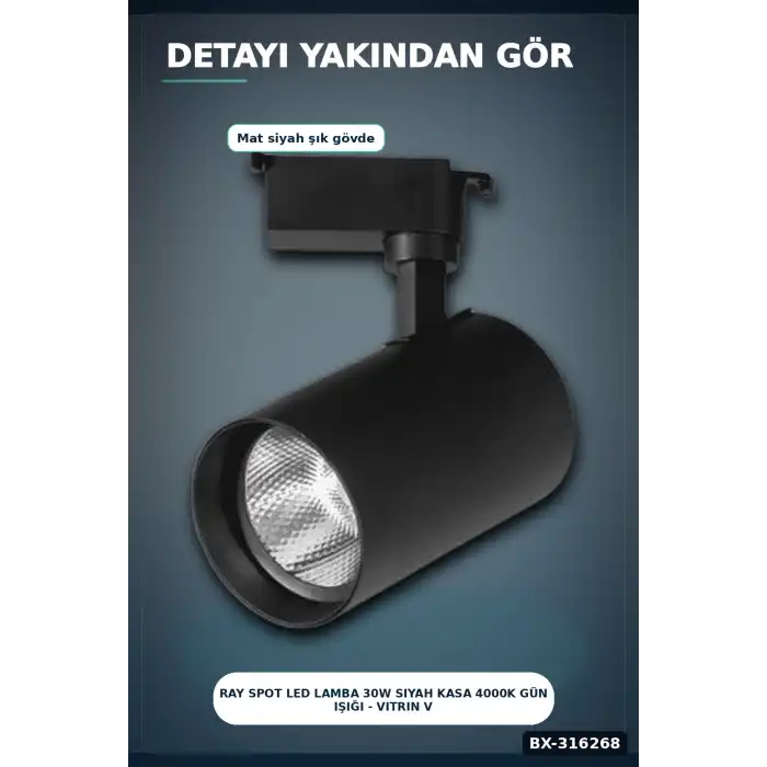 Ray Spot LED Lamba 30W Siyah Kasa 4000K Gün Işığı - Vitrin ve Mağaza Aydınlatması Tekli BX-316268