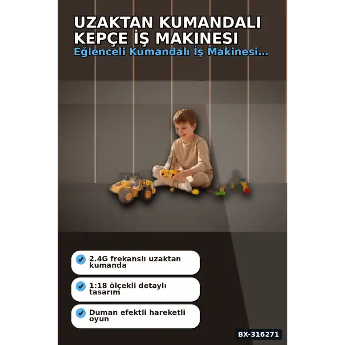 Uzaktan Kumandalı Kepçe İş Makinesi 1:18 Ölçek 9 Kanal Alaşımlı Oyuncak BX-316271