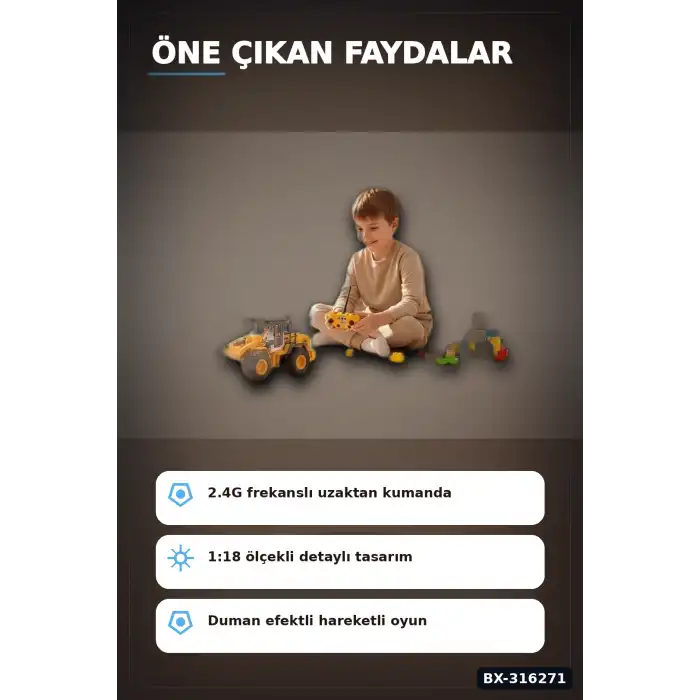 Uzaktan Kumandalı Kepçe İş Makinesi 1:18 Ölçek 9 Kanal Alaşımlı Oyuncak BX-316271