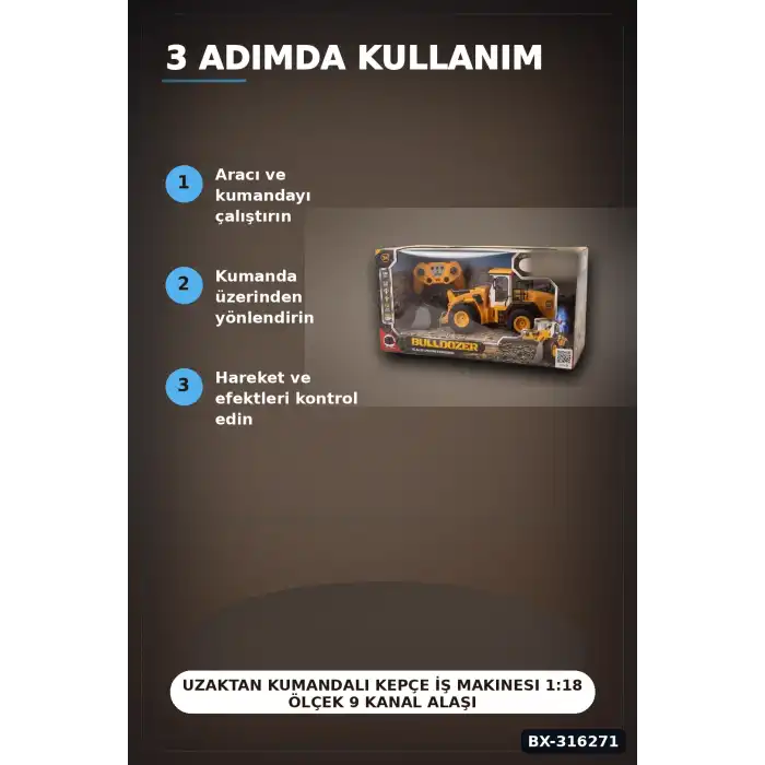 Uzaktan Kumandalı Kepçe İş Makinesi 1:18 Ölçek 9 Kanal Alaşımlı Oyuncak BX-316271