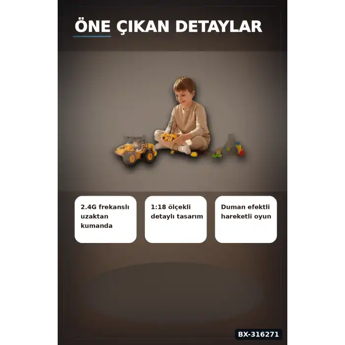 Uzaktan Kumandalı Kepçe İş Makinesi 1:18 Ölçek 9 Kanal Alaşımlı Oyuncak BX-316271