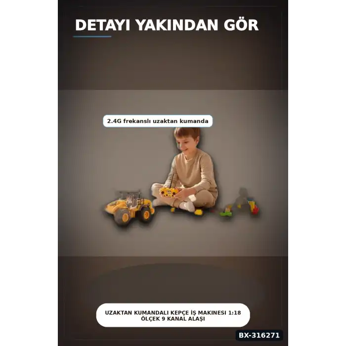 Uzaktan Kumandalı Kepçe İş Makinesi 1:18 Ölçek 9 Kanal Alaşımlı Oyuncak BX-316271