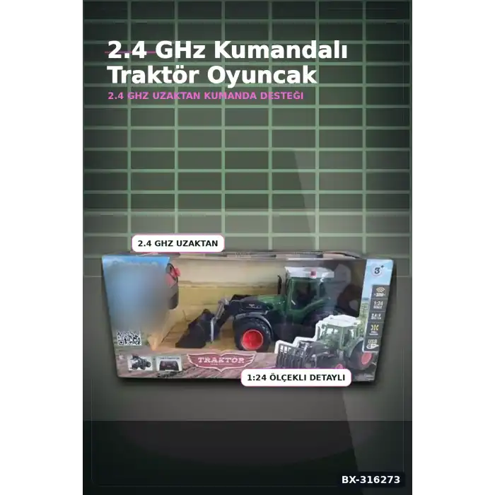 2.4 GHz Frekanslı Uzaktan Kumandalı Oyuncak Traktör, Çocuk Model Araç Seti BX-316273
