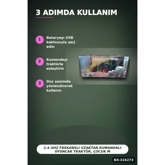 2.4 GHz Frekanslı Uzaktan Kumandalı Oyuncak Traktör, Çocuk Model Araç Seti BX-316273