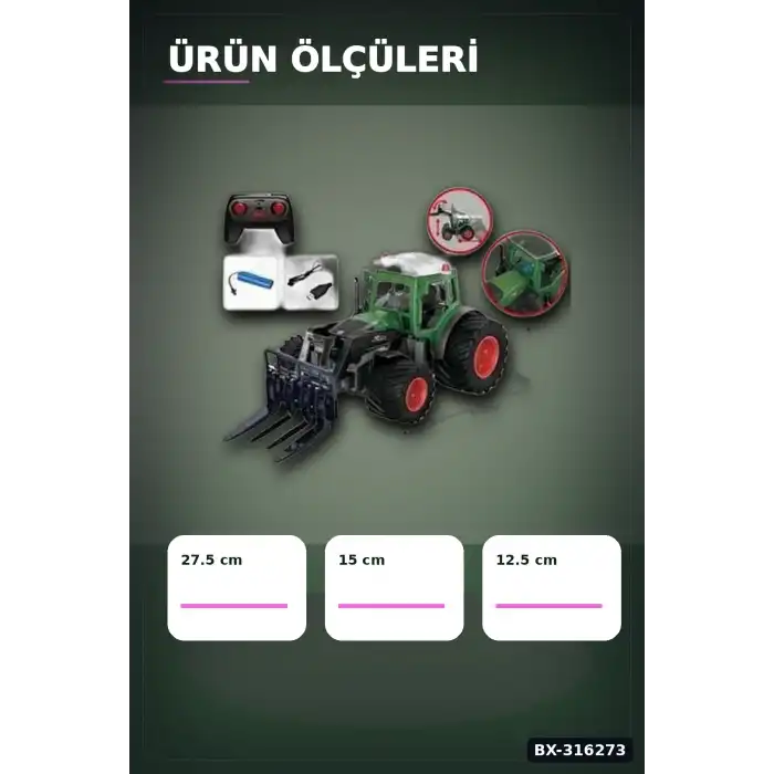 2.4 GHz Frekanslı Uzaktan Kumandalı Oyuncak Traktör, Çocuk Model Araç Seti BX-316273