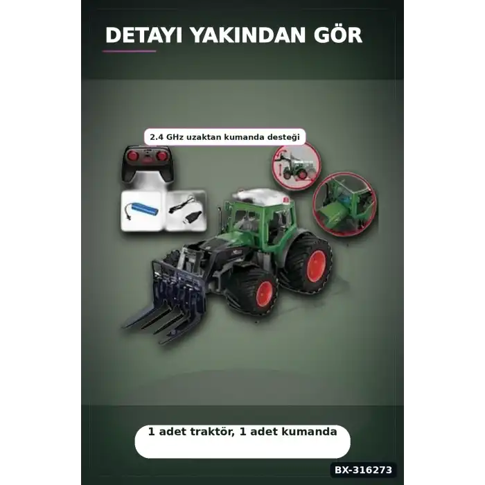 2.4 GHz Frekanslı Uzaktan Kumandalı Oyuncak Traktör, Çocuk Model Araç Seti BX-316273