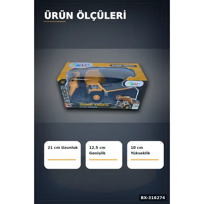 Uzaktan Kumandalı Dökme Kamyon 1:18 Alaşım Gövdeli 9 Kanallı Oyuncak İş Makinesi BX-316274