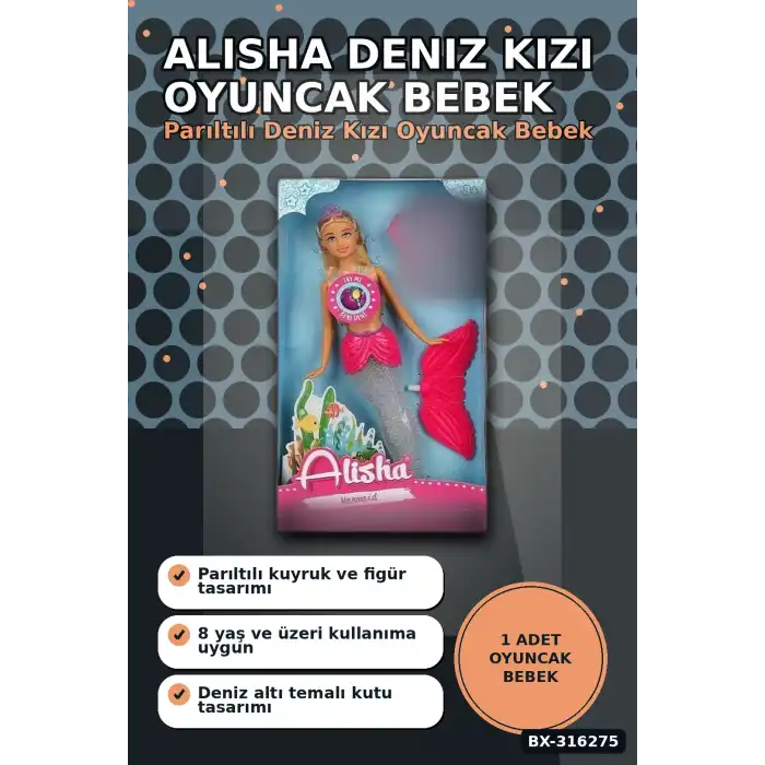 Alisha Deniz Kızı Oyuncak Bebek 29 cm Renkli Figür Tekli Set BX-316275