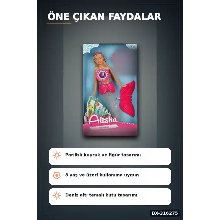 Alisha Deniz Kızı Oyuncak Bebek 29 cm Renkli Figür Tekli Set BX-316275