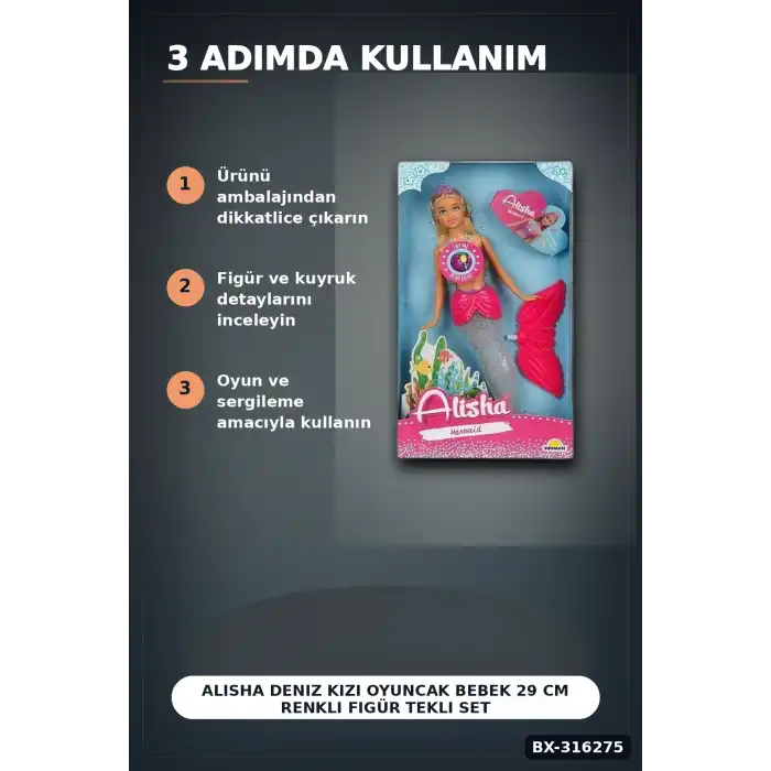 Alisha Deniz Kızı Oyuncak Bebek 29 cm Renkli Figür Tekli Set BX-316275