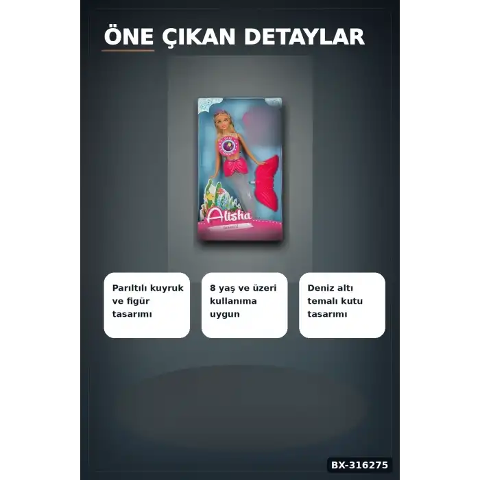 Alisha Deniz Kızı Oyuncak Bebek 29 cm Renkli Figür Tekli Set BX-316275
