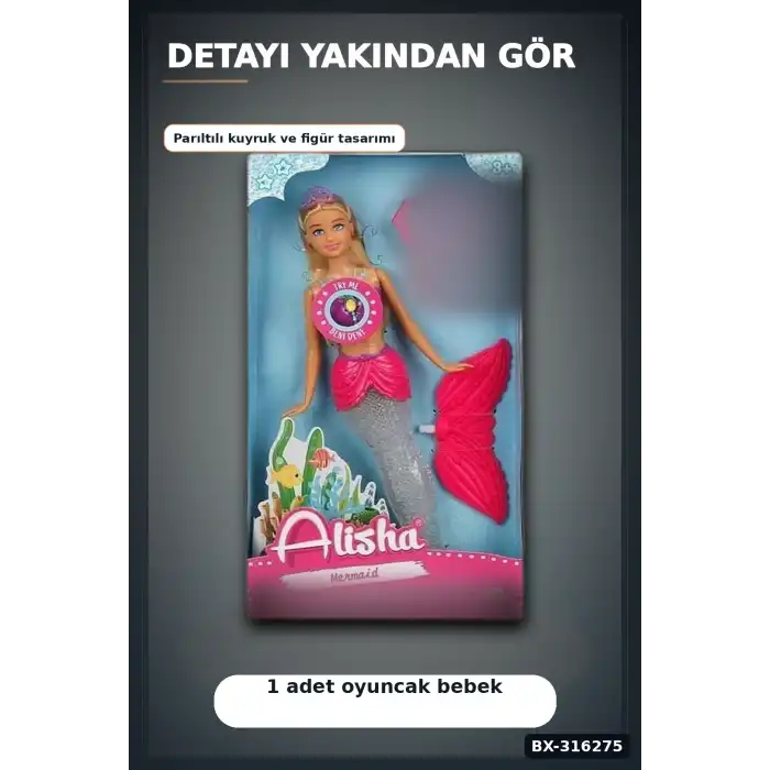 Alisha Deniz Kızı Oyuncak Bebek 29 cm Renkli Figür Tekli Set BX-316275