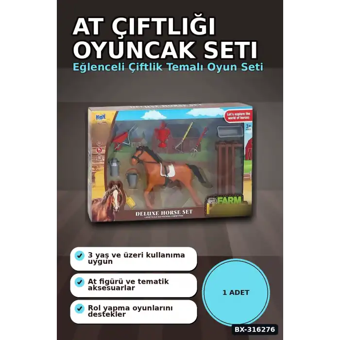 At Çiftliği Oyun Seti 1 Adet - Çocuklar İçin Eğitici Çiftlik Temalı Oyuncak BX-316276