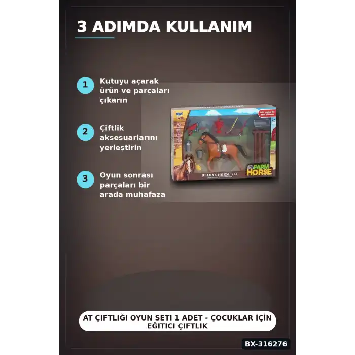 At Çiftliği Oyun Seti 1 Adet - Çocuklar İçin Eğitici Çiftlik Temalı Oyuncak BX-316276