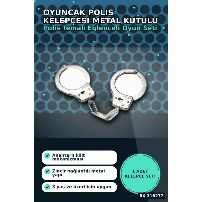 Oyuncak Polis Kelepçesi Metal Kutulu, Anahtarlı Renk Rol Oyunu Seti BX-316277