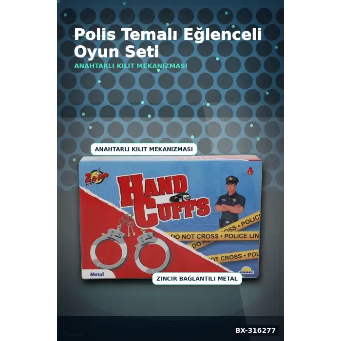 Oyuncak Polis Kelepçesi Metal Kutulu, Anahtarlı Renk Rol Oyunu Seti BX-316277