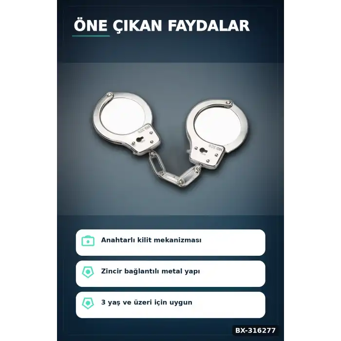 Oyuncak Polis Kelepçesi Metal Kutulu, Anahtarlı Renk Rol Oyunu Seti BX-316277