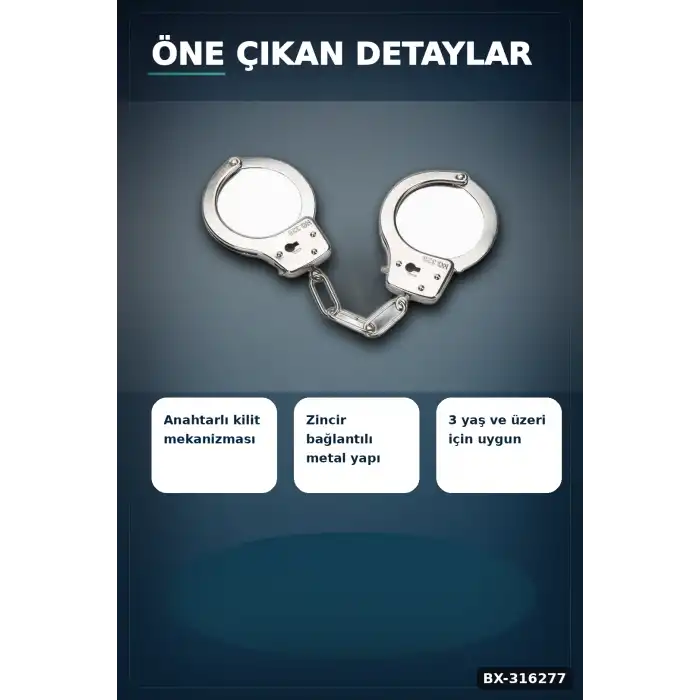 Oyuncak Polis Kelepçesi Metal Kutulu, Anahtarlı Renk Rol Oyunu Seti BX-316277
