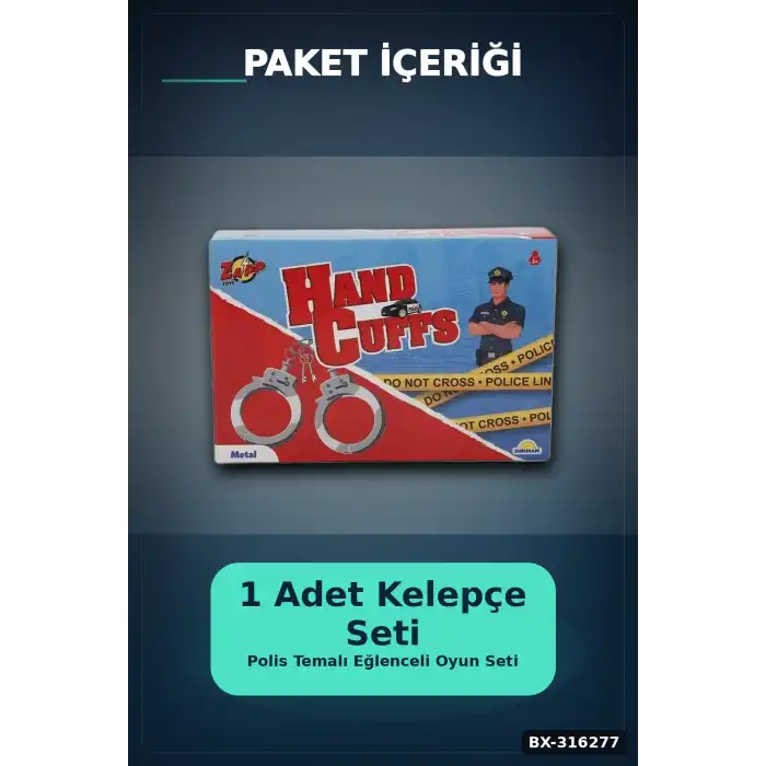 Oyuncak Polis Kelepçesi Metal Kutulu, Anahtarlı Renk Rol Oyunu Seti BX-316277