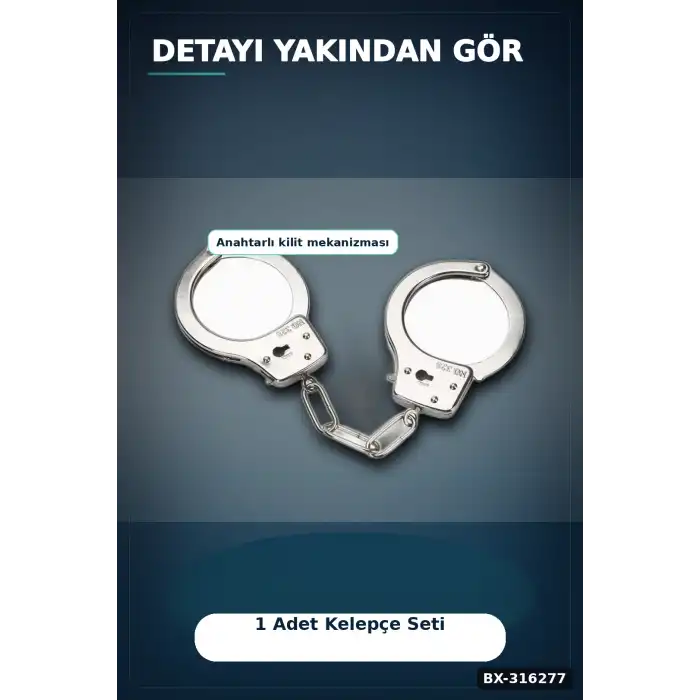 Oyuncak Polis Kelepçesi Metal Kutulu, Anahtarlı Renk Rol Oyunu Seti BX-316277