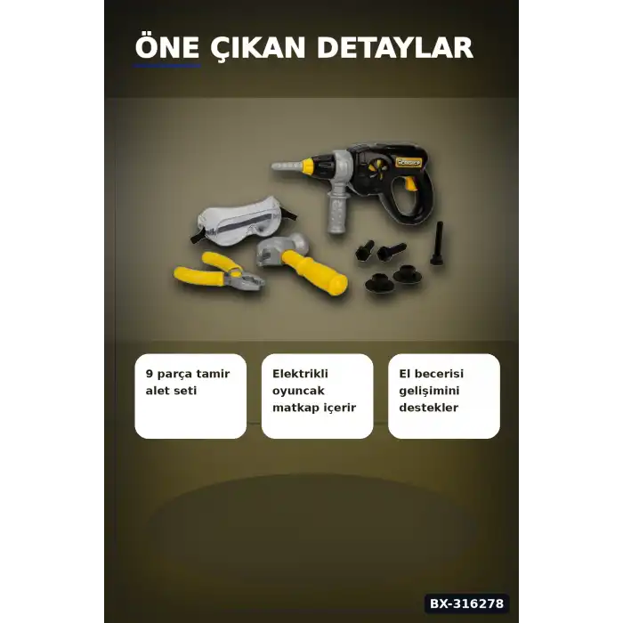 Oyuncak Matkaplı Tamir Seti Sesli ve Titreşimli 9 Parça Çocuk Oyun Set BX-316278
