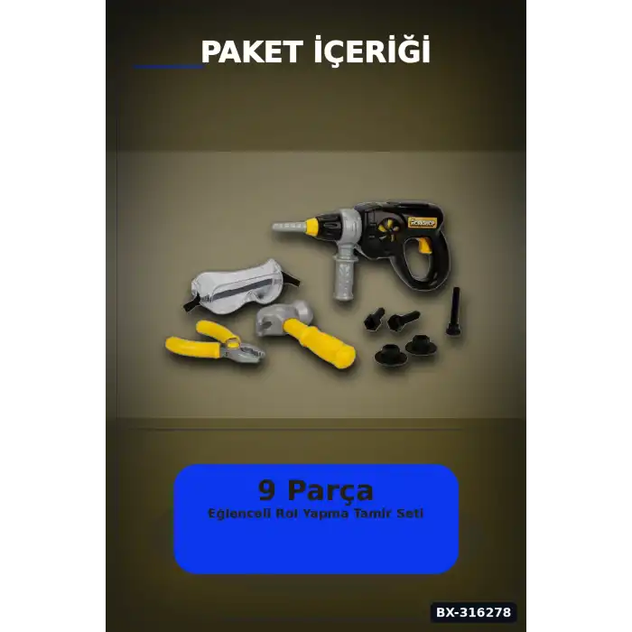Oyuncak Matkaplı Tamir Seti Sesli ve Titreşimli 9 Parça Çocuk Oyun Set BX-316278