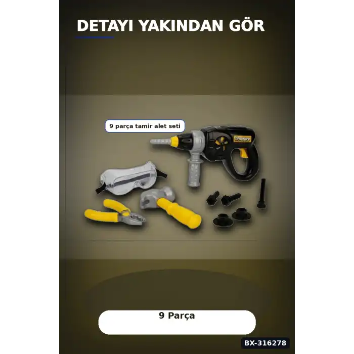 Oyuncak Matkaplı Tamir Seti Sesli ve Titreşimli 9 Parça Çocuk Oyun Set BX-316278