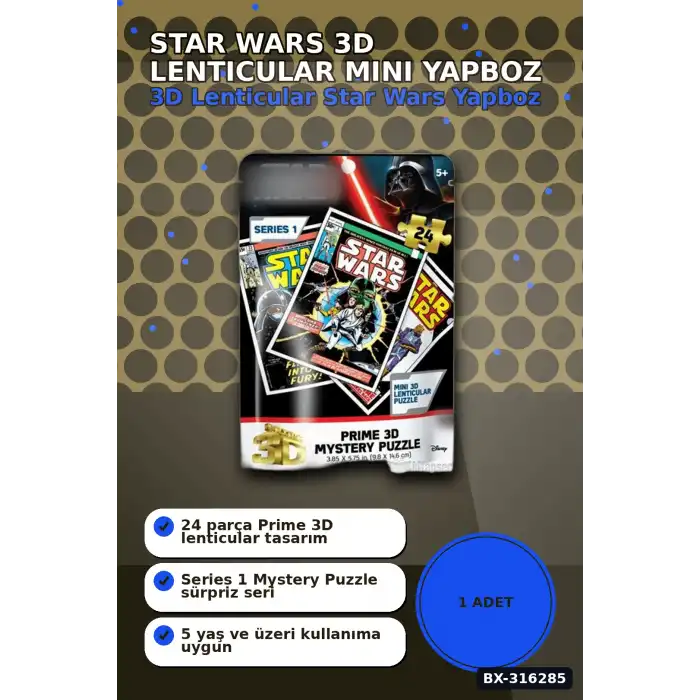 Star Wars 3D Lenticular Puzzle 24 Parça Sürpriz Paket Mini Yapboz Koleksiyonu - 1 Adet BX-316285