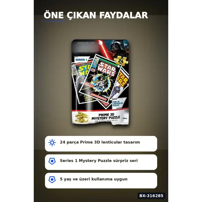 Star Wars 3D Lenticular Puzzle 24 Parça Sürpriz Paket Mini Yapboz Koleksiyonu - 1 Adet BX-316285