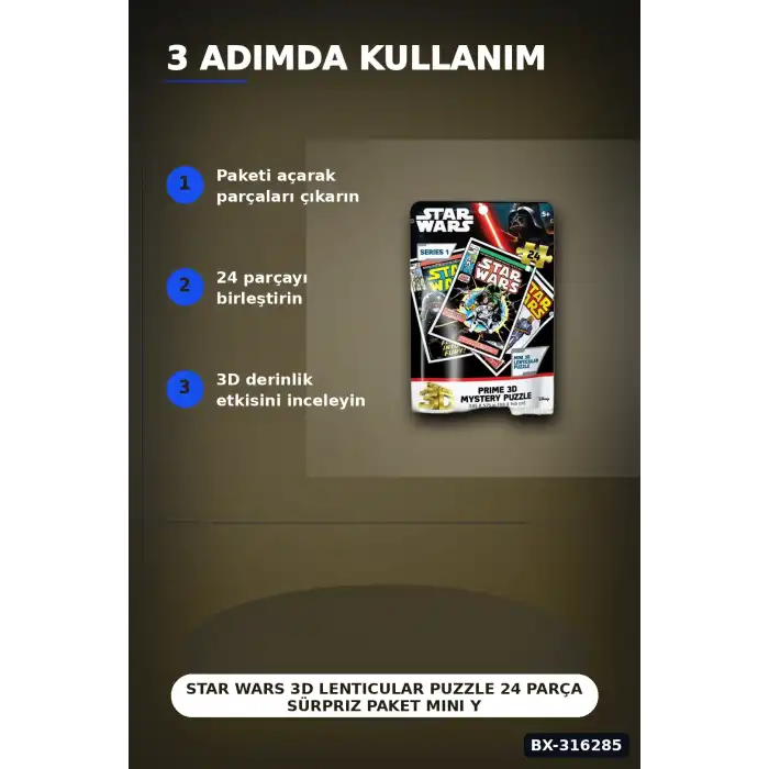 Star Wars 3D Lenticular Puzzle 24 Parça Sürpriz Paket Mini Yapboz Koleksiyonu - 1 Adet BX-316285