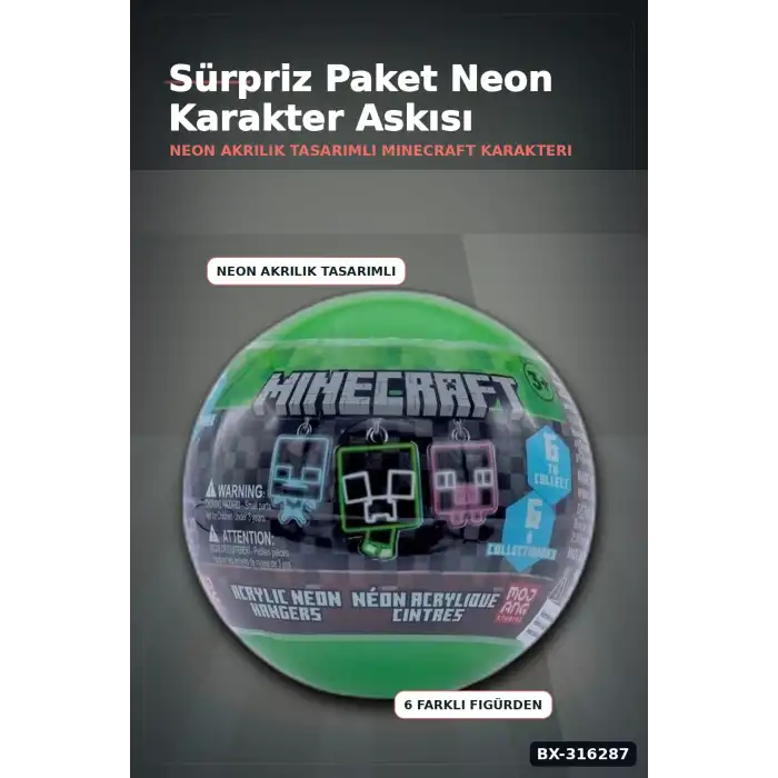 Karanlıkta Parlayan Figür Anahtarlık Sürpriz Paket - Neon Akrilik 1 Adet BX-316287