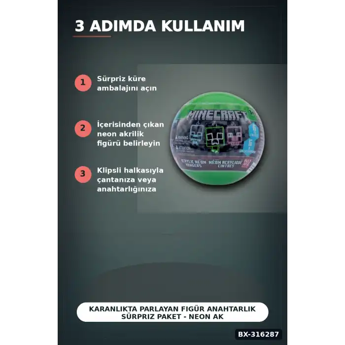 Karanlıkta Parlayan Figür Anahtarlık Sürpriz Paket - Neon Akrilik 1 Adet BX-316287
