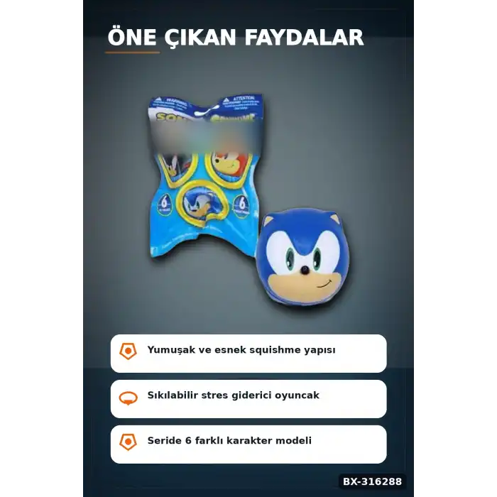 Sonic Figür Squishme Stres Oyuncağı Sürpriz Paket - 1 Adet Rastgele Model BX-316288