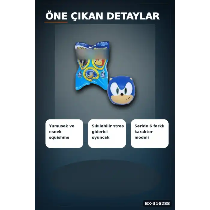 Sonic Figür Squishme Stres Oyuncağı Sürpriz Paket - 1 Adet Rastgele Model BX-316288