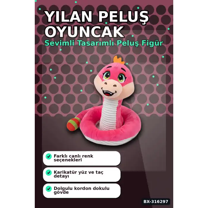 Yılan Peluş Oyuncak 32 cm Sevimli Figür Çocuklar İçin Yumuşak Hediyelik BX-316297