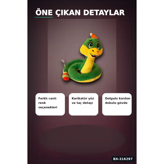 Yılan Peluş Oyuncak 32 cm Sevimli Figür Çocuklar İçin Yumuşak Hediyelik BX-316297