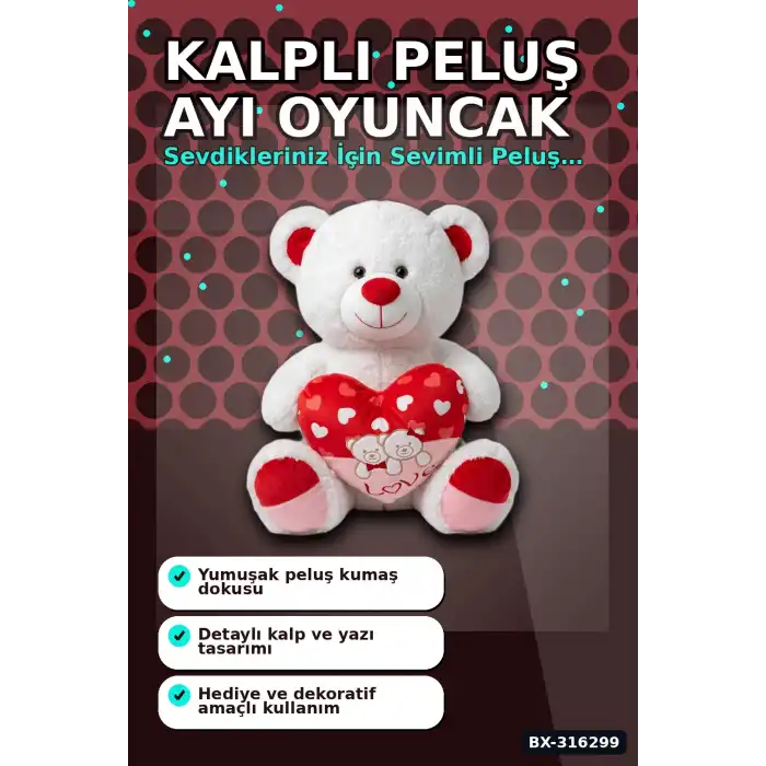 Kalpli Peluş Ayı Oyuncak 60 cm - Sevimli Ayıcık Figürü, Çocuk Hediyesi BX-316299
