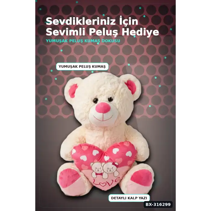 Kalpli Peluş Ayı Oyuncak 60 cm - Sevimli Ayıcık Figürü, Çocuk Hediyesi BX-316299