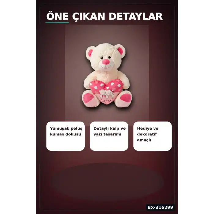 Kalpli Peluş Ayı Oyuncak 60 cm - Sevimli Ayıcık Figürü, Çocuk Hediyesi BX-316299