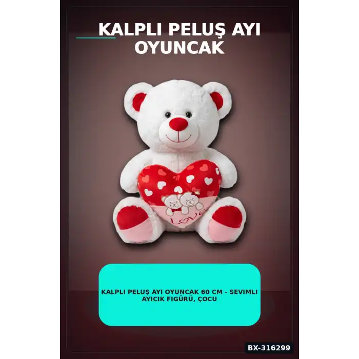 Kalpli Peluş Ayı Oyuncak 60 cm - Sevimli Ayıcık Figürü, Çocuk Hediyesi BX-316299