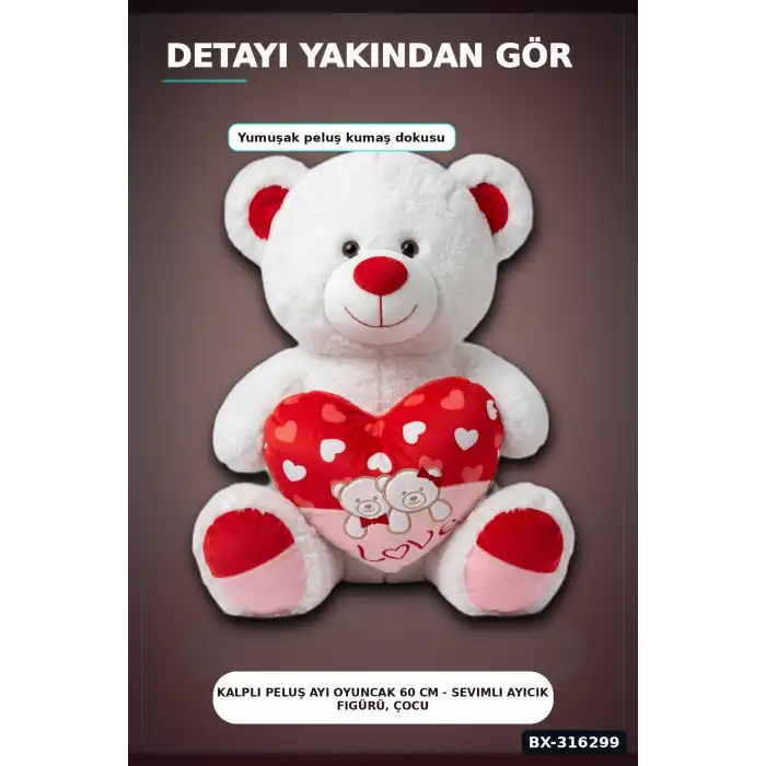 Kalpli Peluş Ayı Oyuncak 60 cm - Sevimli Ayıcık Figürü, Çocuk Hediyesi BX-316299