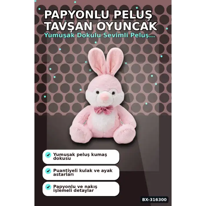 Papyonlu Peluş Tavşan Oyuncak 60 cm - Çocuk ve Bebek Için Hediye Figür BX-316300
