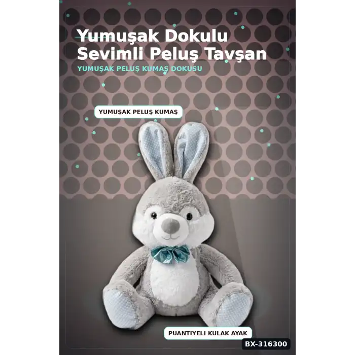 Papyonlu Peluş Tavşan Oyuncak 60 cm - Çocuk ve Bebek Için Hediye Figür BX-316300