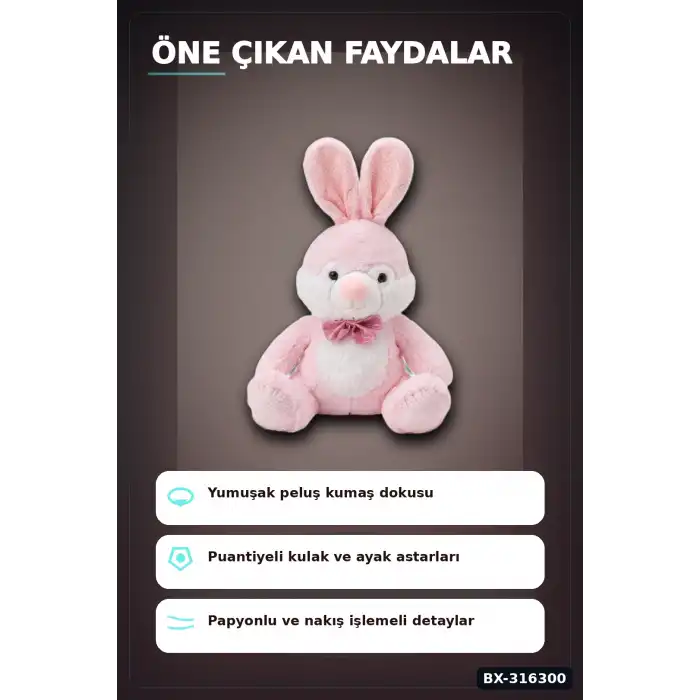 Papyonlu Peluş Tavşan Oyuncak 60 cm - Çocuk ve Bebek Için Hediye Figür BX-316300