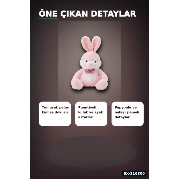 Papyonlu Peluş Tavşan Oyuncak 60 cm - Çocuk ve Bebek Için Hediye Figür BX-316300