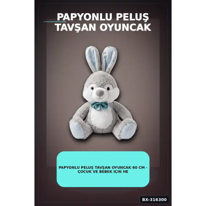 Papyonlu Peluş Tavşan Oyuncak 60 cm - Çocuk ve Bebek Için Hediye Figür BX-316300